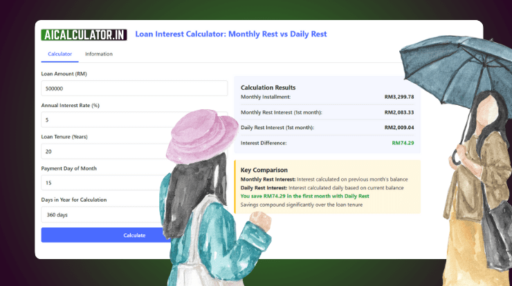 Monthly Rest vs Daily Rest Interest Calculator